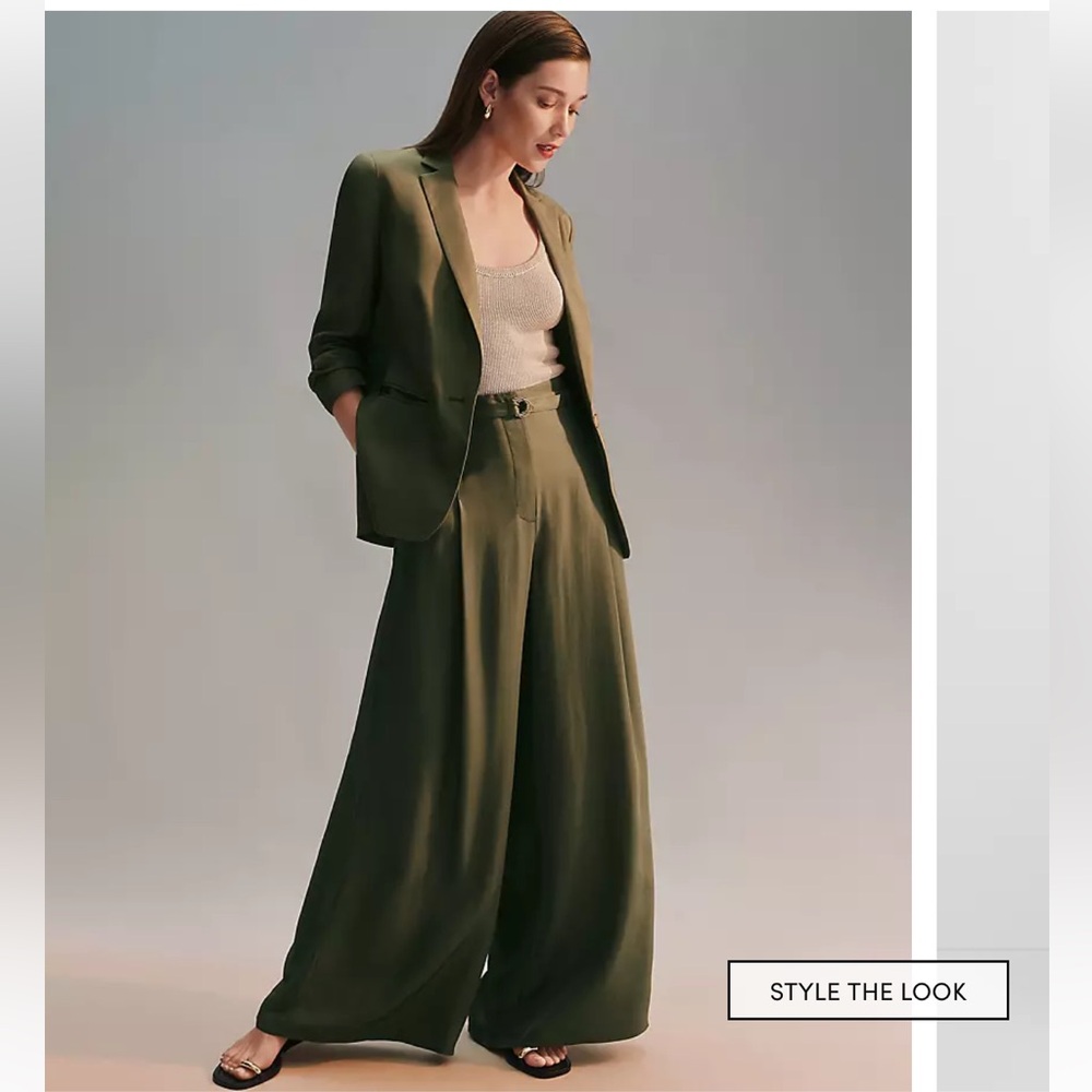 Ann Taylor Suit Hutton Blazer with the Wide Leg Statement Pants, Moss Green NWT